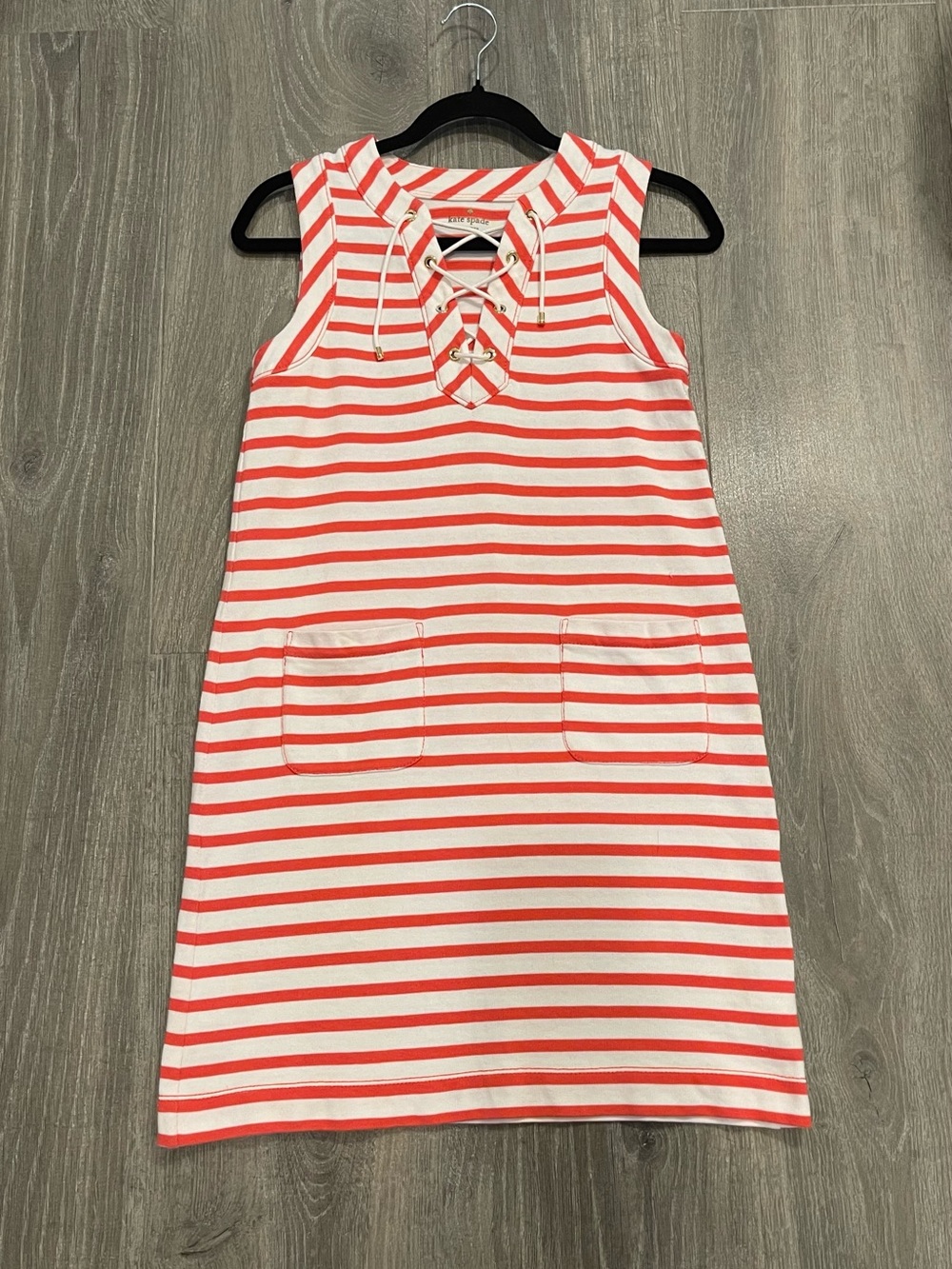 kate spade Coral and White Striped Lace-Up Sleeveless Dress 100% Cotton
